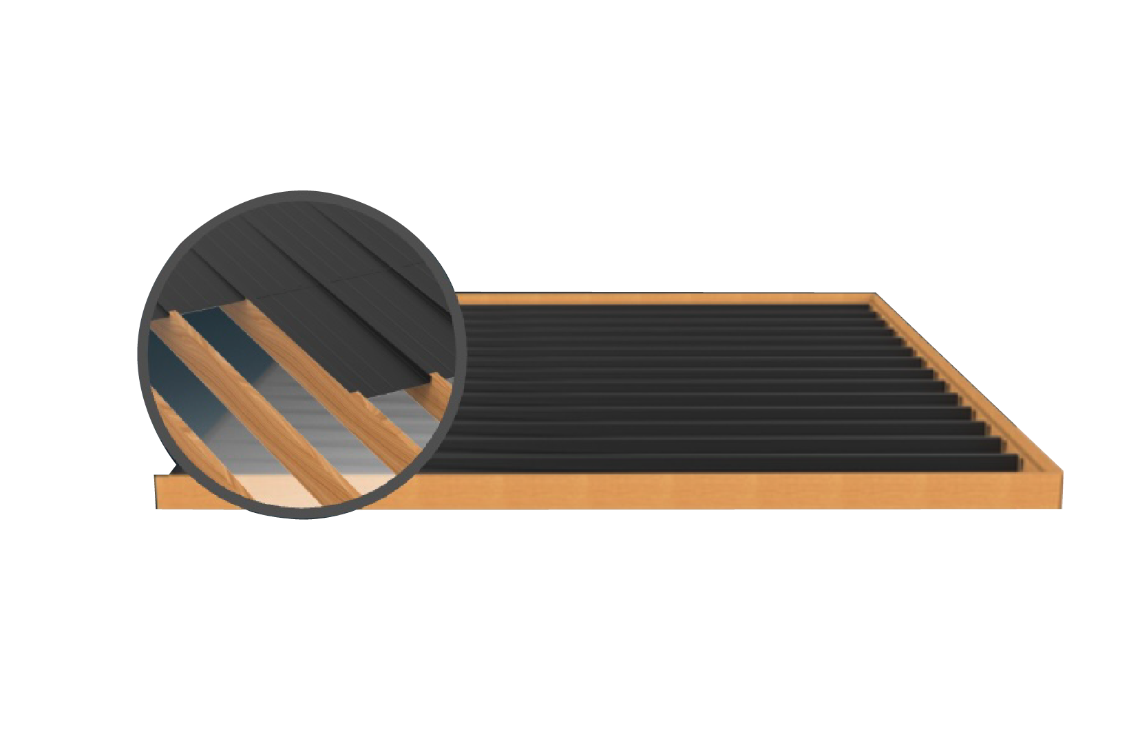 Deck with close-up showing how panels protect the joists.